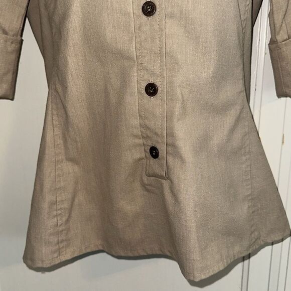 Vintage 70s Jantzen Tan Button Front Short Sleeve Blouse - Picture 3 of 9